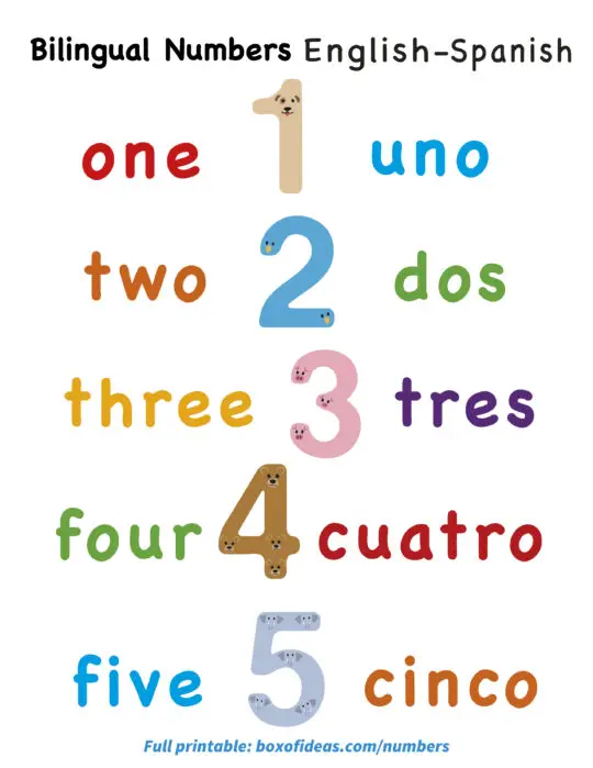 Bilingual English-Spanish Numbers 1 to 10 - Box of Ideas